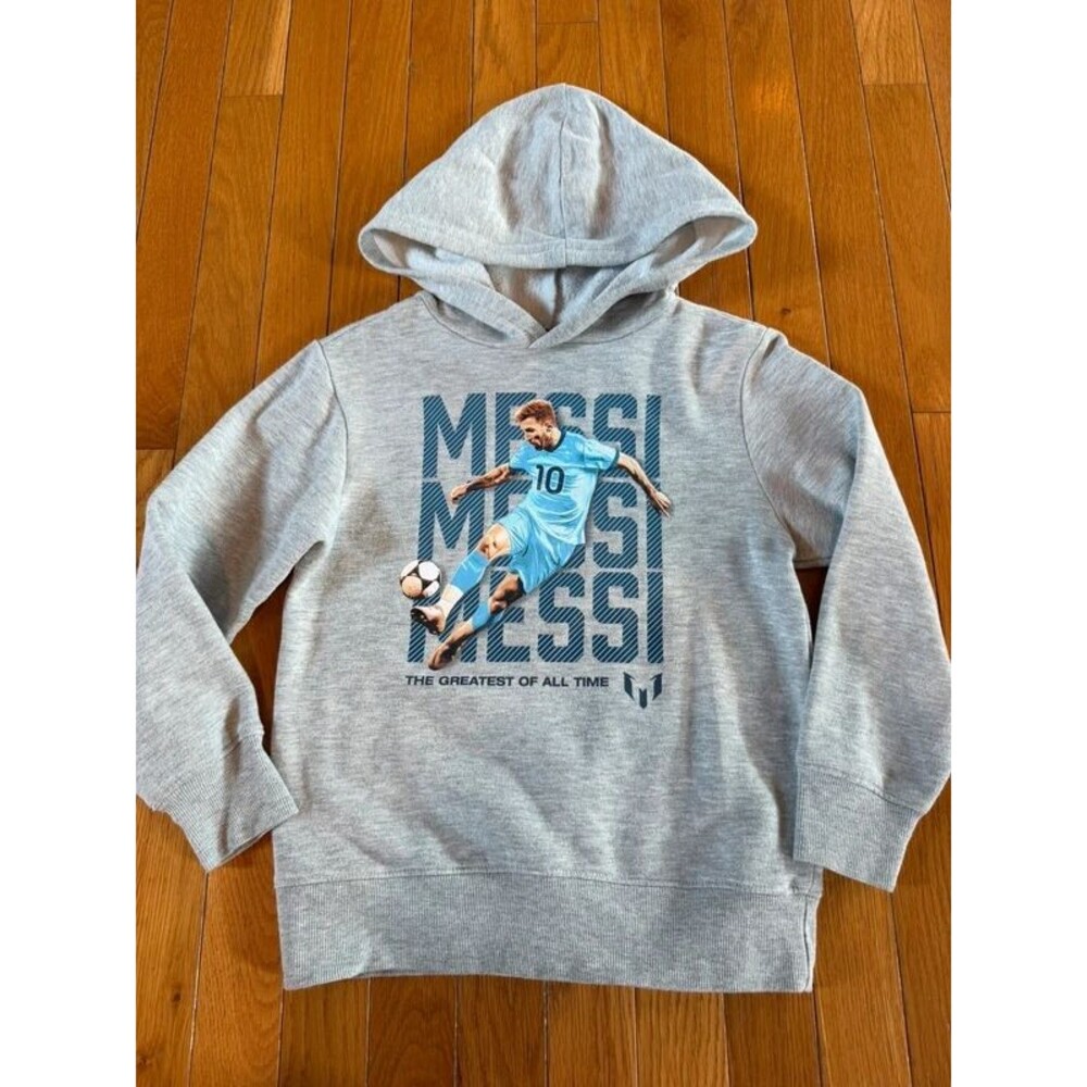 Messi Logo Hooded Sweatshirt Gray Graphic Youth Sz 6/7 Small